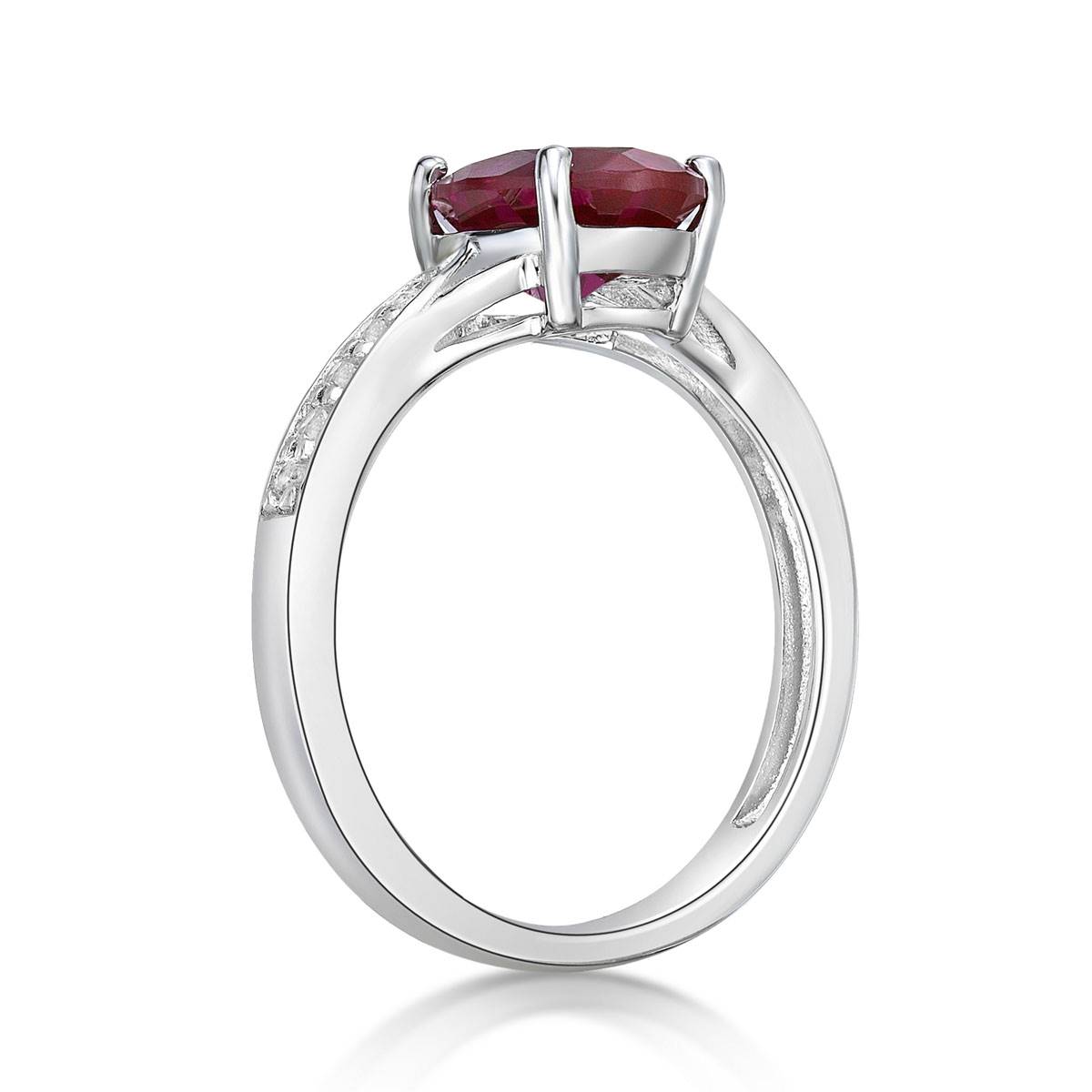 Sterling Silver Ring W/ Created Ruby & White Topaz Gemstones