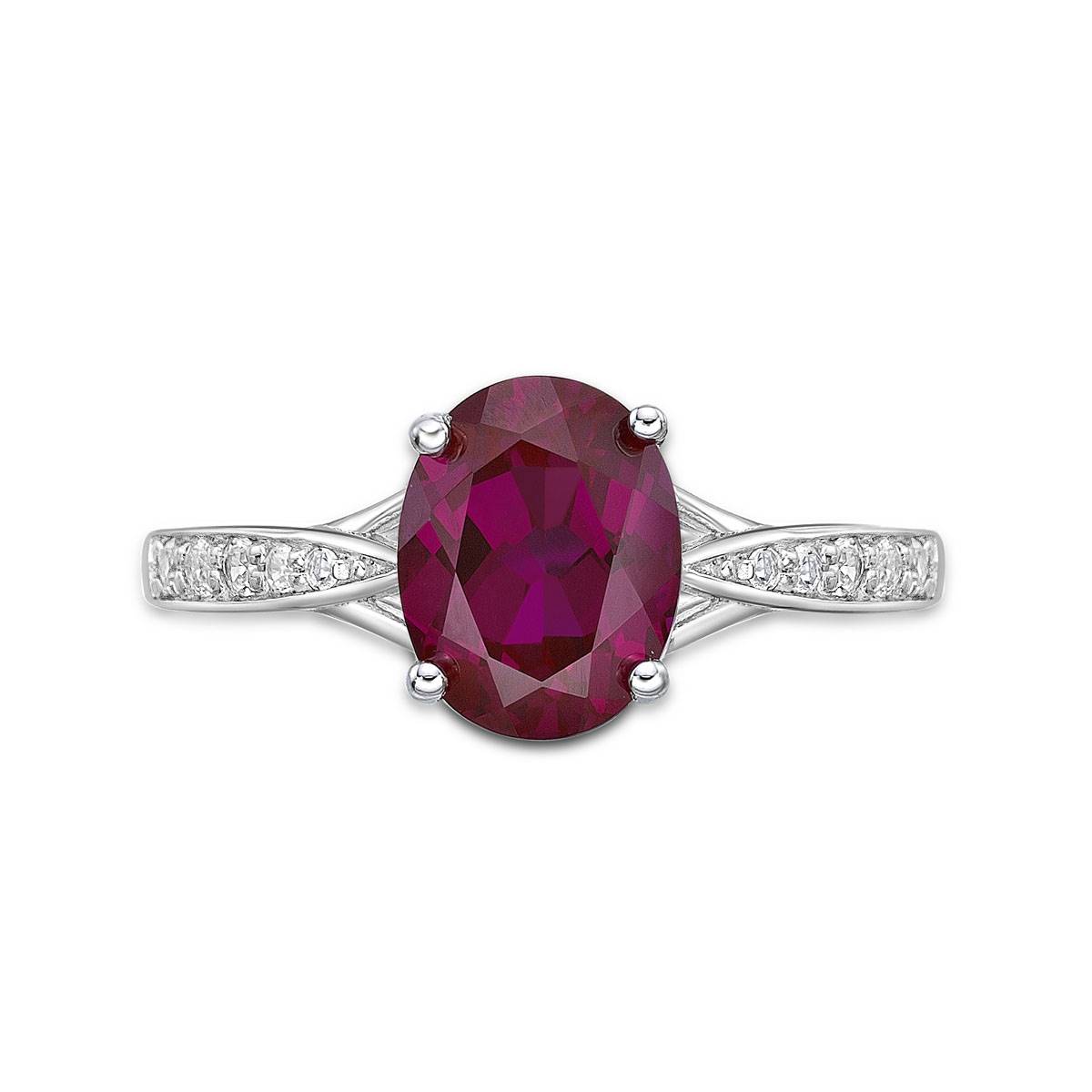 Sterling Silver Ring W/ Created Ruby & White Topaz Gemstones