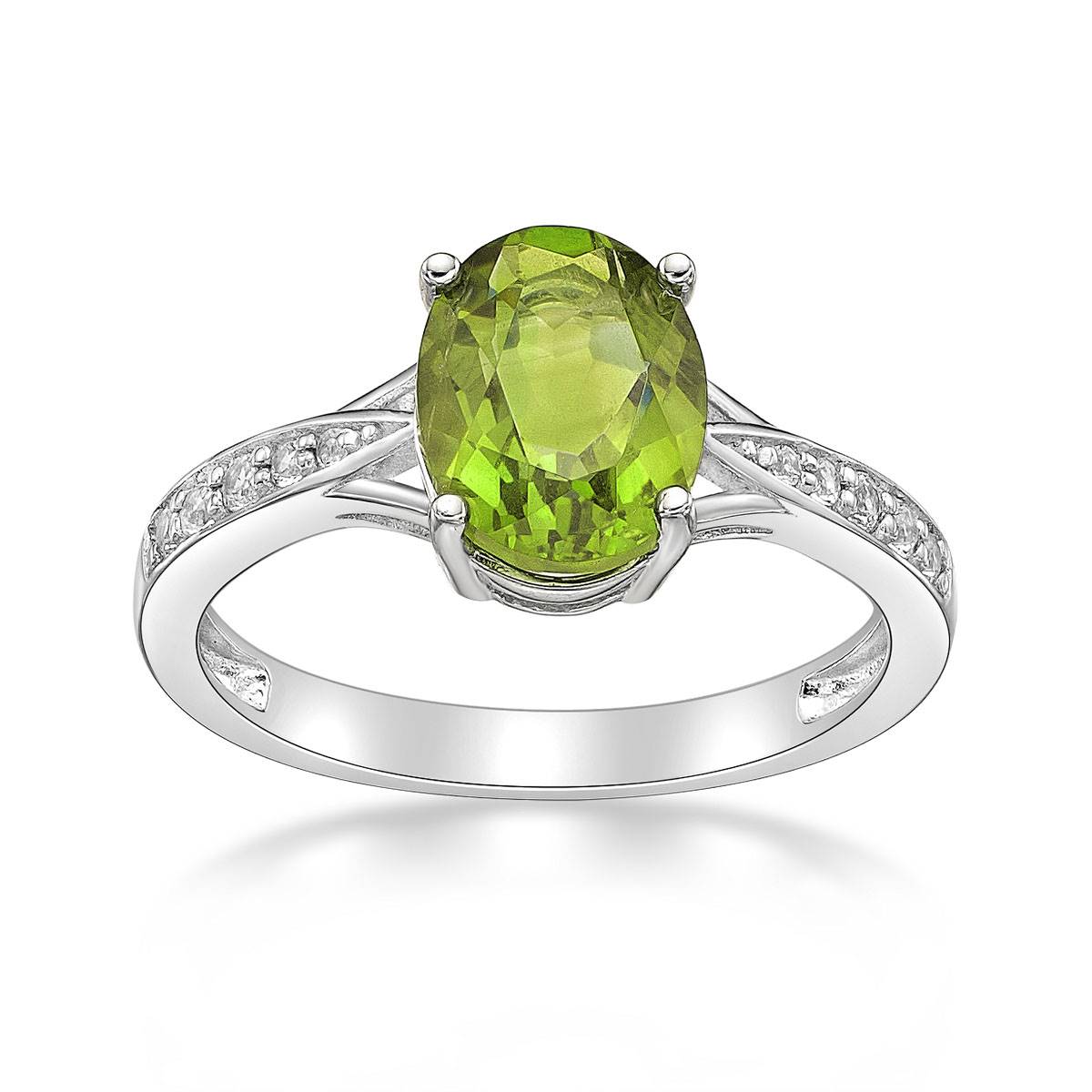 Sterling Silver Ring W/ Peridot & White Topaz Gemstones