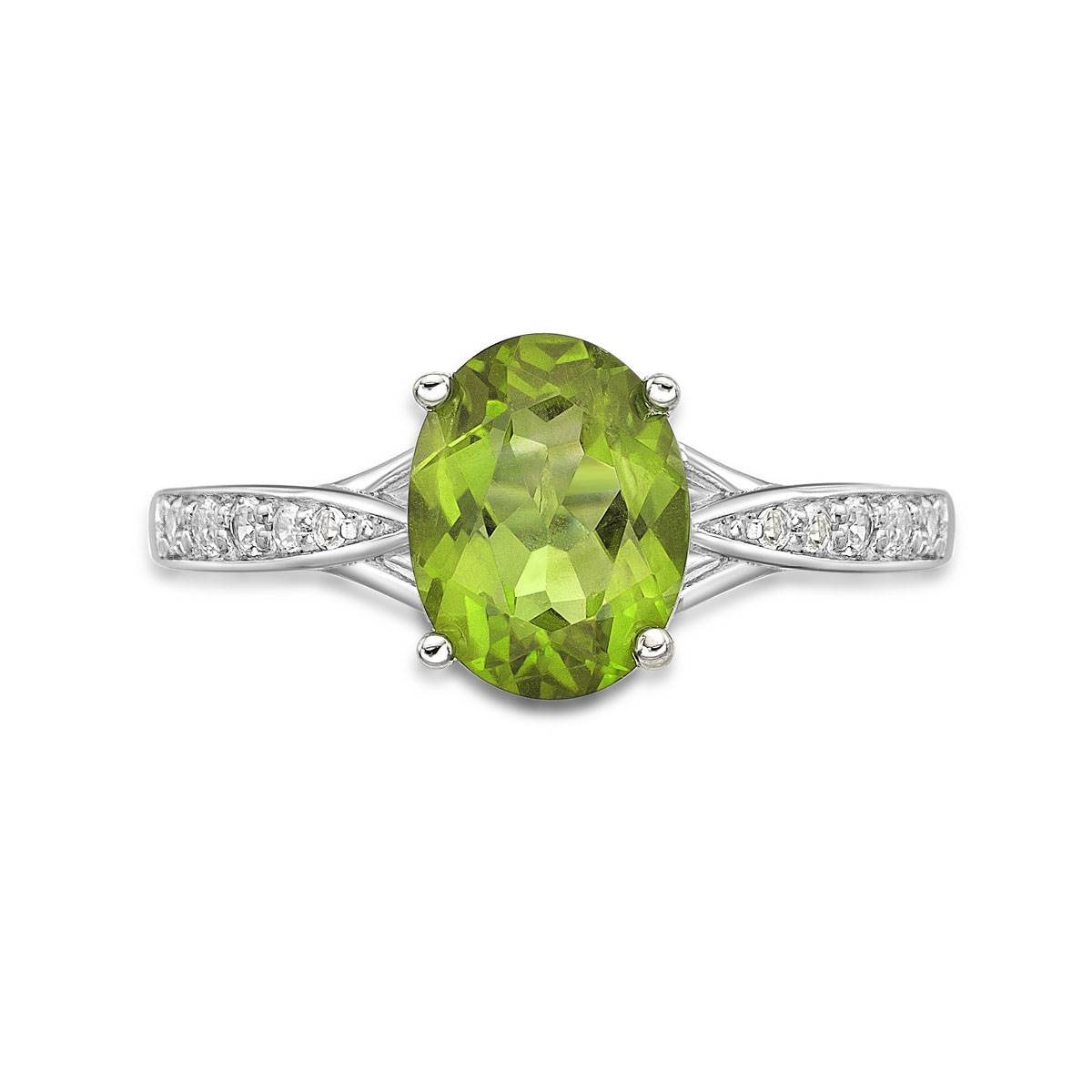 Sterling Silver Ring W/ Peridot & White Topaz Gemstones