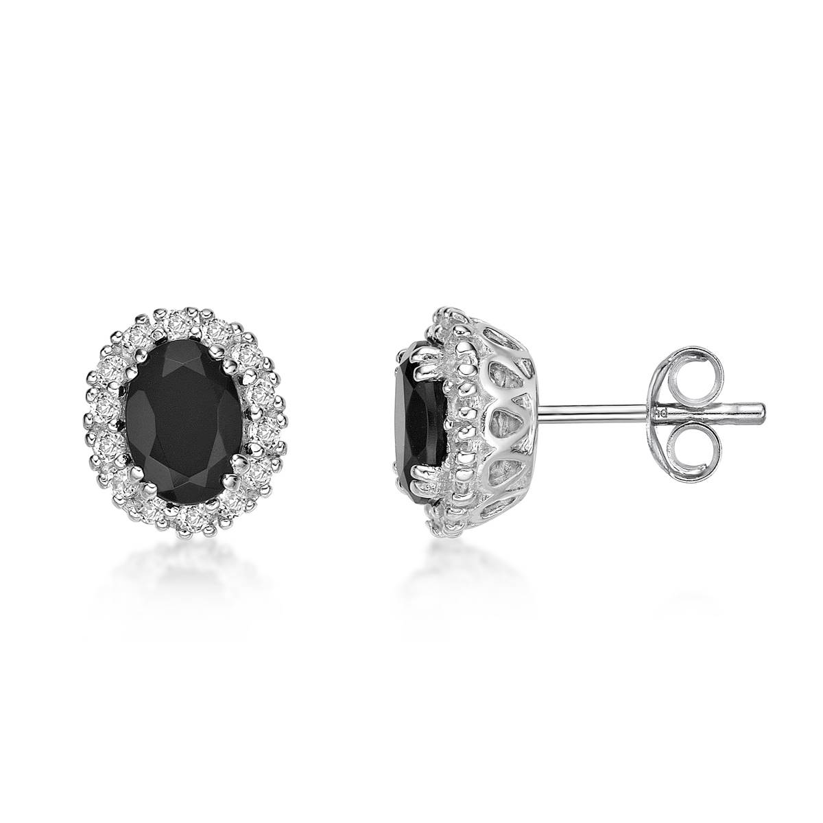 Gemminded Sterling Silver Oval Onyx & White Sapphire Earrings