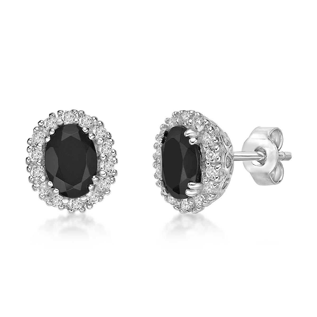 Gemminded Sterling Silver Oval Onyx & White Sapphire Earrings