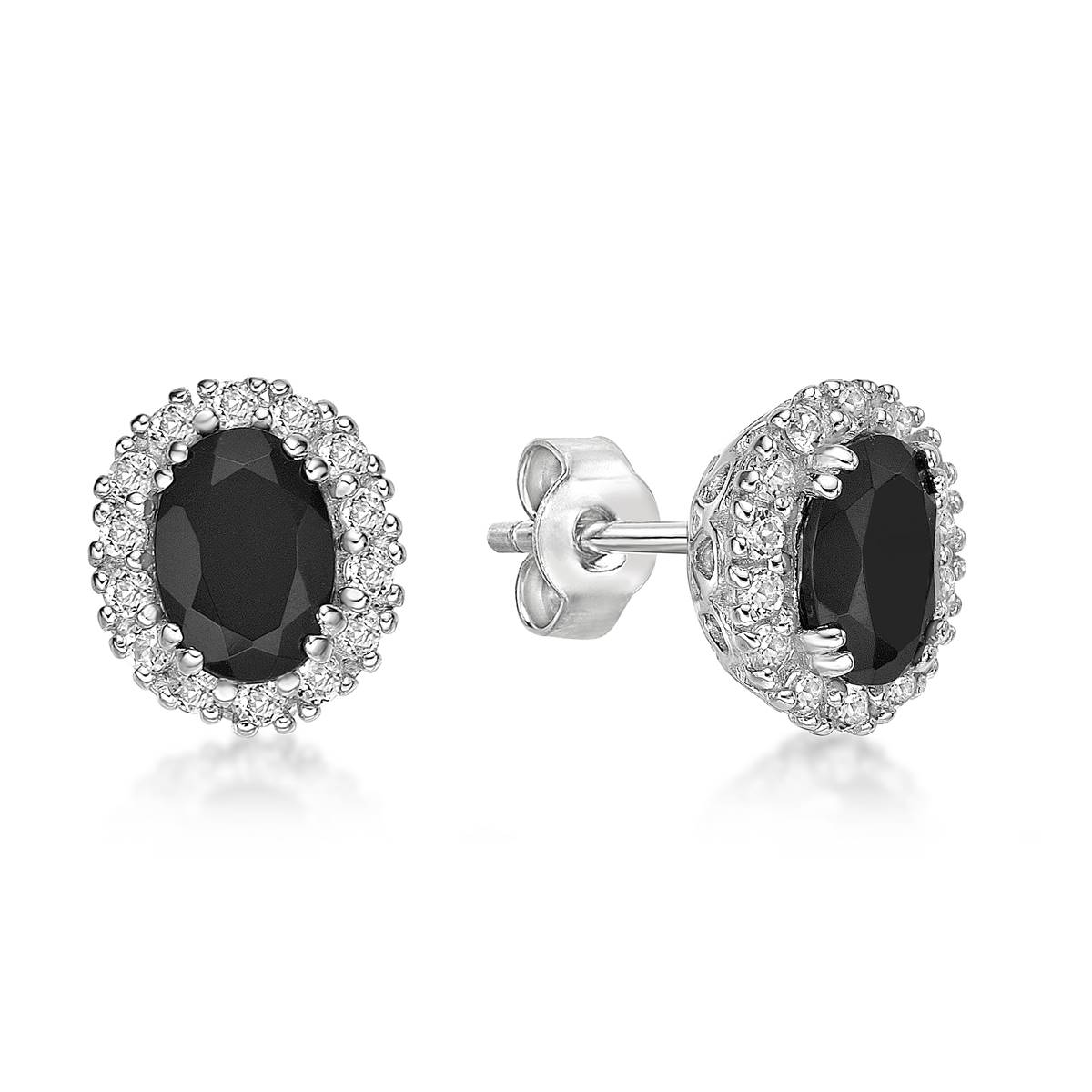 Gemminded Sterling Silver Oval Onyx & White Sapphire Earrings