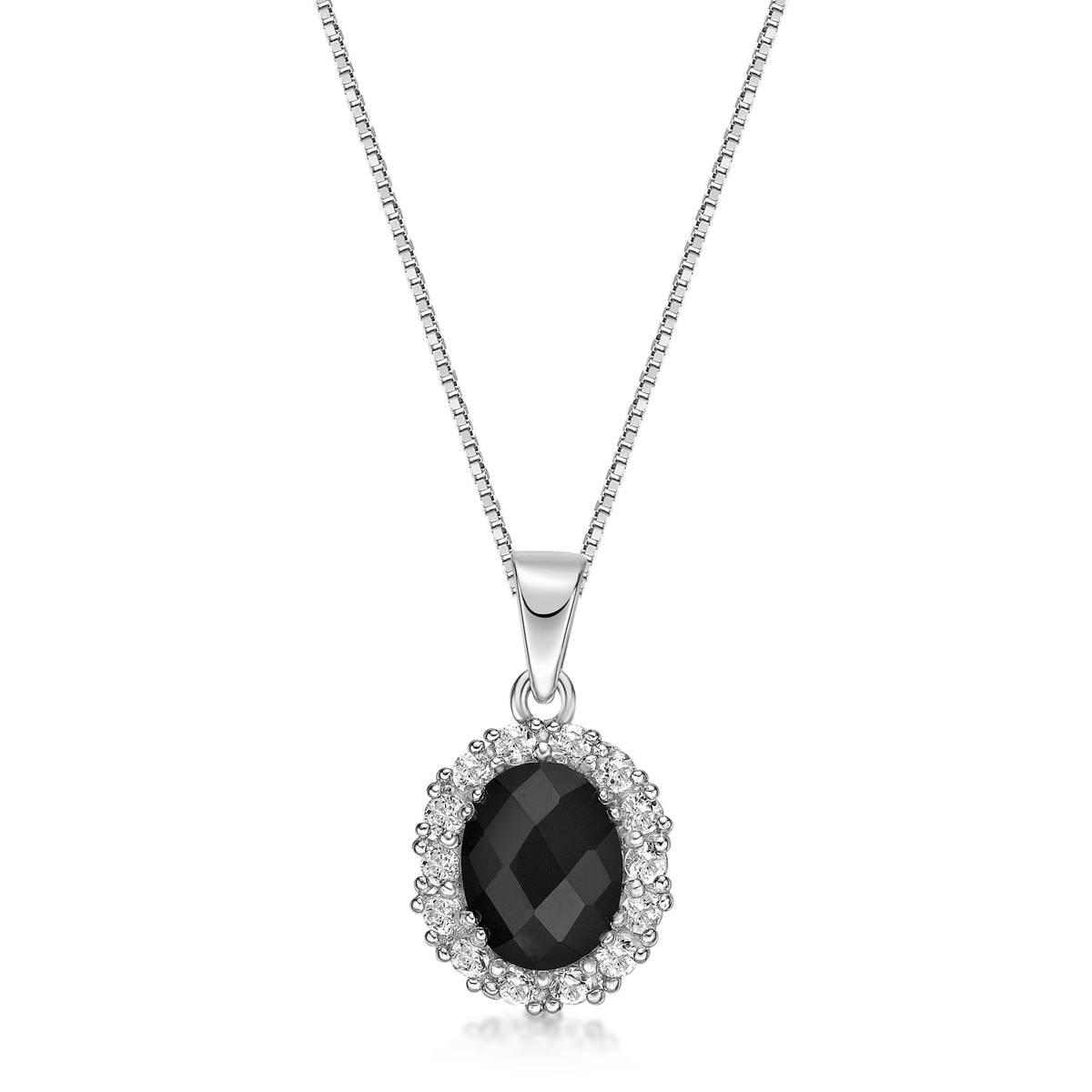 Gemminded Sterling Silver Oval Onyx & White Sapphire Necklace