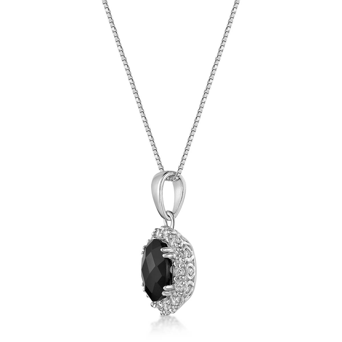 Gemminded Sterling Silver Oval Onyx & White Sapphire Necklace