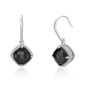 Gemminded Sterling Silver 10mm Onyx & White Sapphire Earrings alternate view