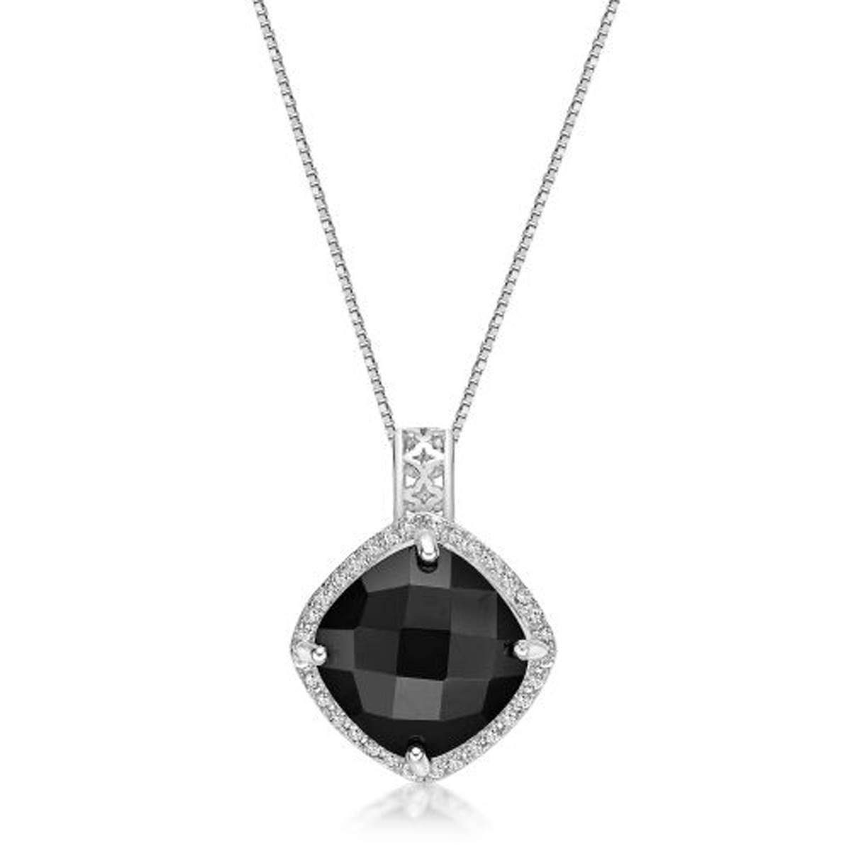 Gemminded Sterling Silver 12mm Cushion Black Onyx Pendant