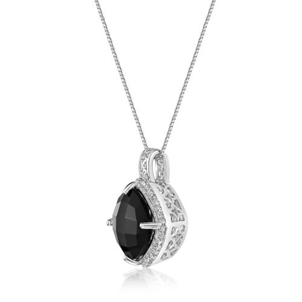 Gemminded Sterling Silver 12mm Cushion Black Onyx Pendant