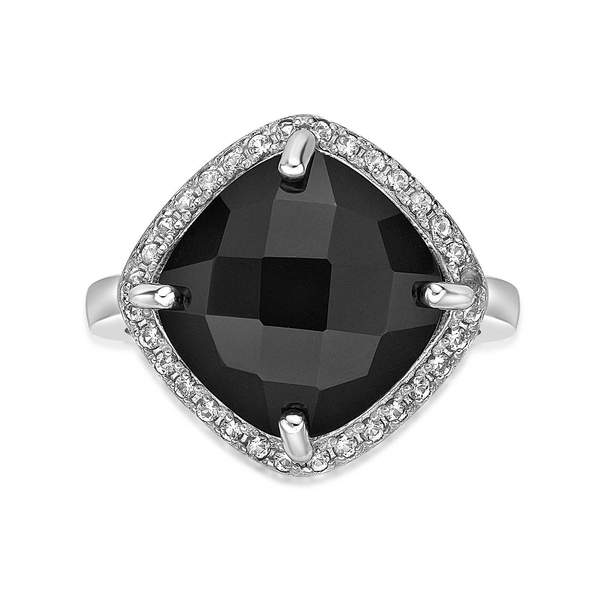 Gemminded Sterling Silver Onyx & White Sapphire Ring