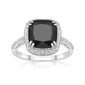 Gemminded Sterling 10mm Cushion Onyx & White Topaz Ring