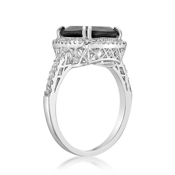 Gemminded Sterling 10mm Cushion Onyx & White Topaz Ring alternate view
