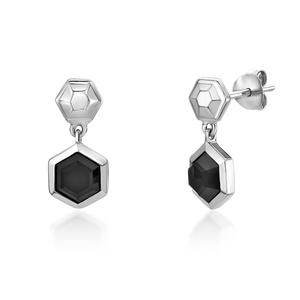 Gemminded Sterling Silver 6mm Hexagonal Black Onyx Earrings alternate view