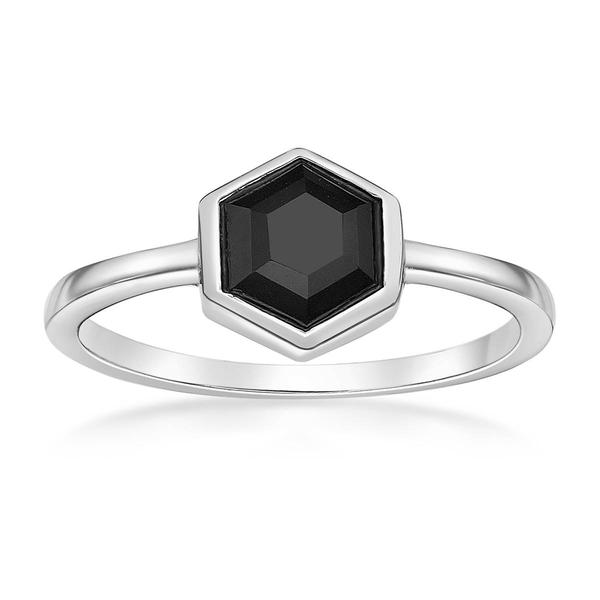 Gemminded Sterling Silver 6mm Hexagonal Black Onyx Ring