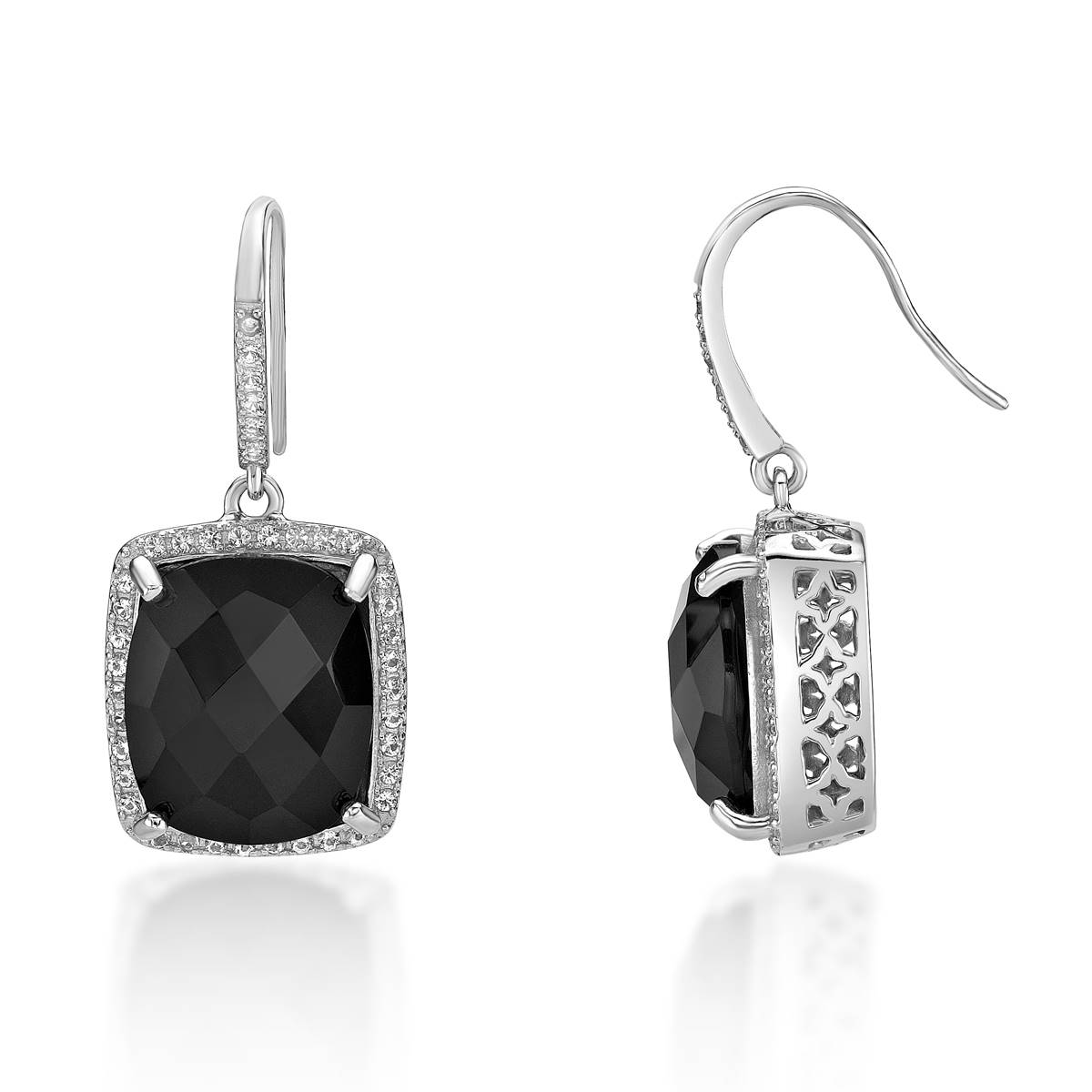 Gemminded Sterling Silver Cushion Onyx & White Topaz Earrings