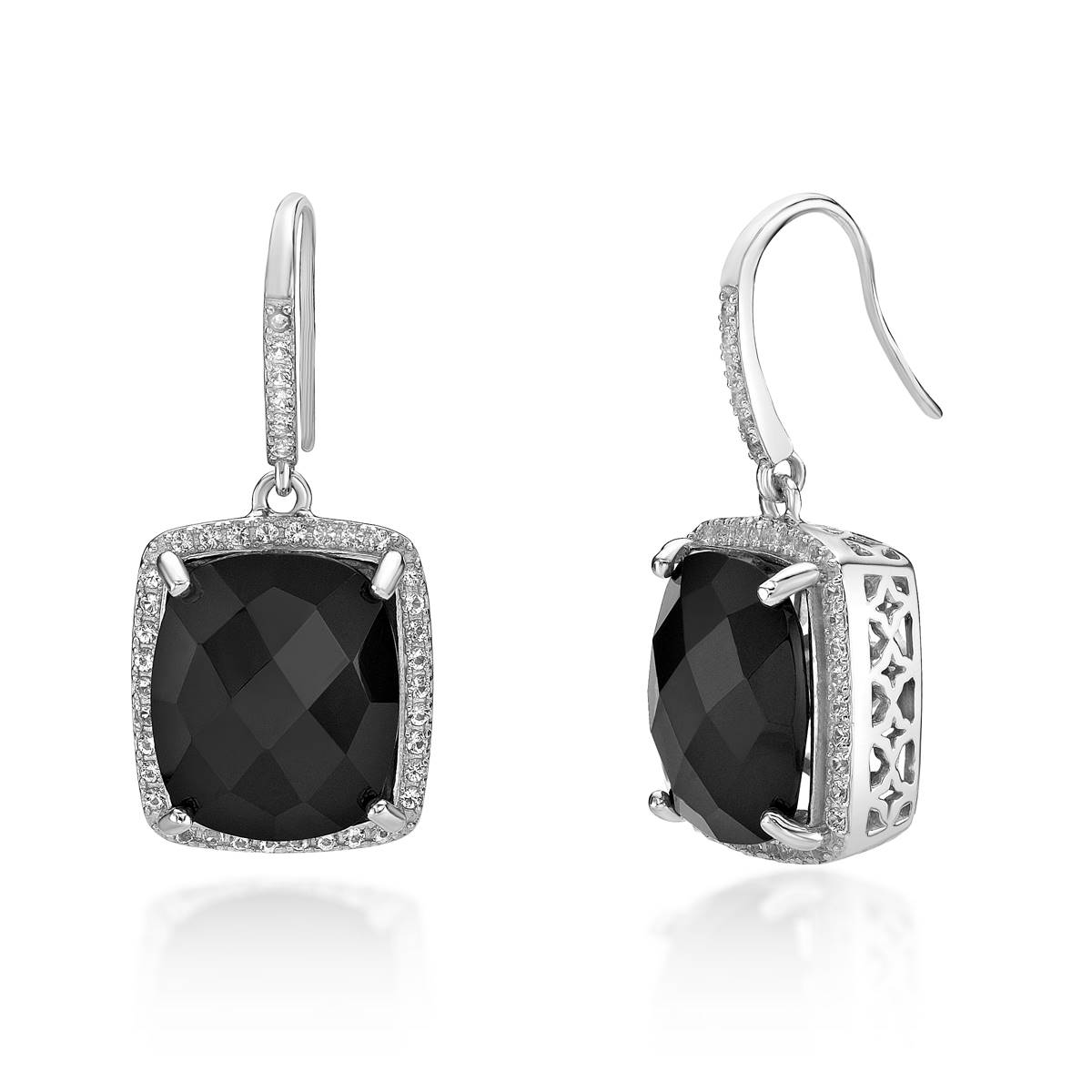 Gemminded Sterling Silver Cushion Onyx & White Topaz Earrings