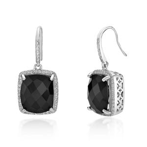 Gemminded Sterling Silver Cushion Onyx & White Topaz Earrings alternate view
