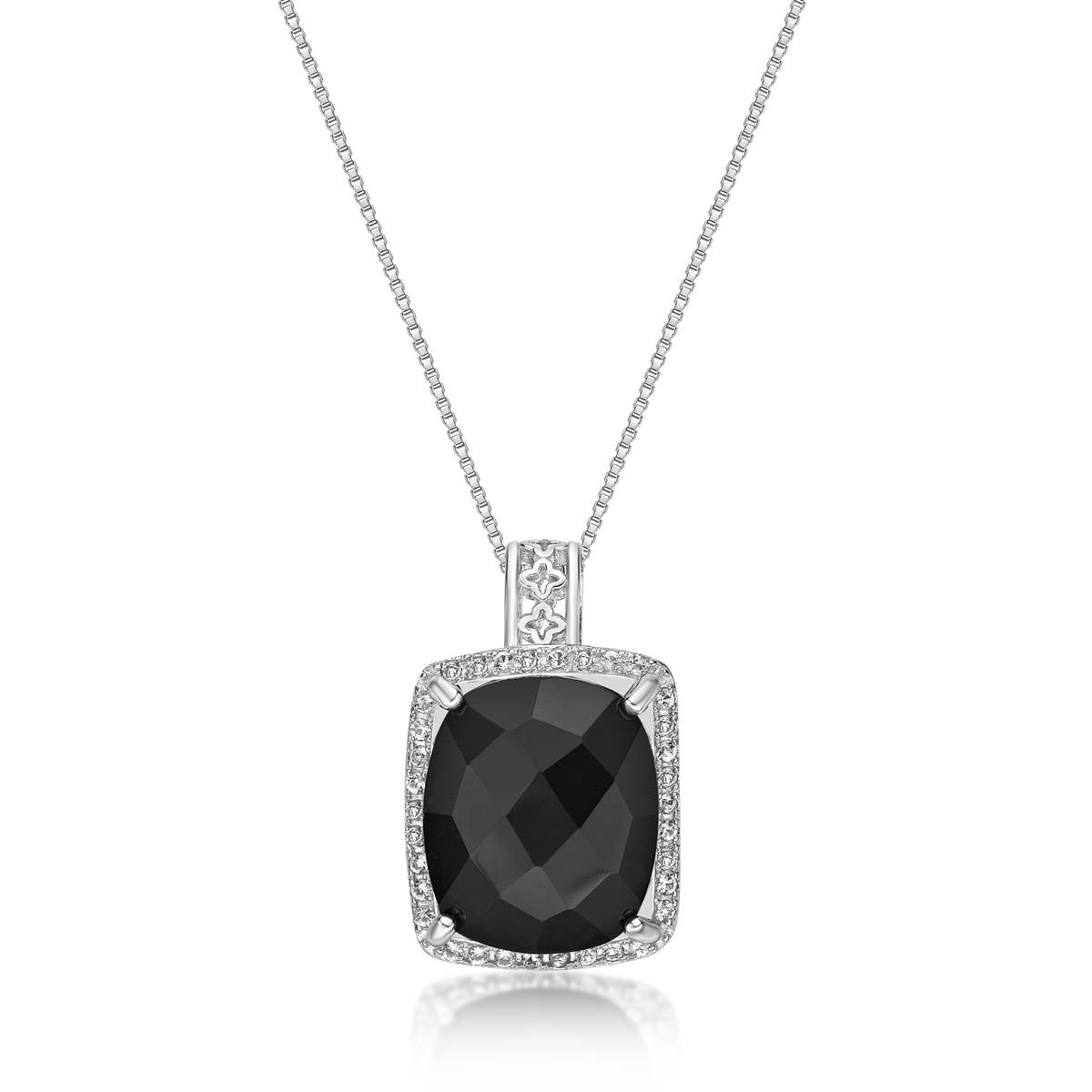 Gemminded Sterling Silver Cushion Onyx & White Topaz Pendant