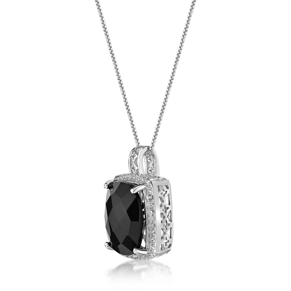 Gemminded Sterling Silver Cushion Onyx & White Topaz Pendant