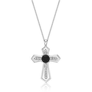 Gemminded Sterling Silver 5mm Cross Onyx & White Topaz Pendant