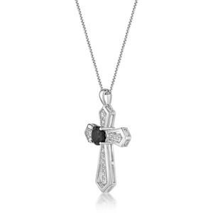 Gemminded Sterling Silver 5mm Cross Onyx & White Topaz Pendant alternate view