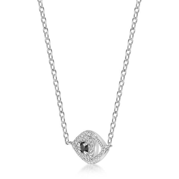 Gemminded Sterling Silver 3mm Onyx & White Sapphire Eye Pendant alternate view