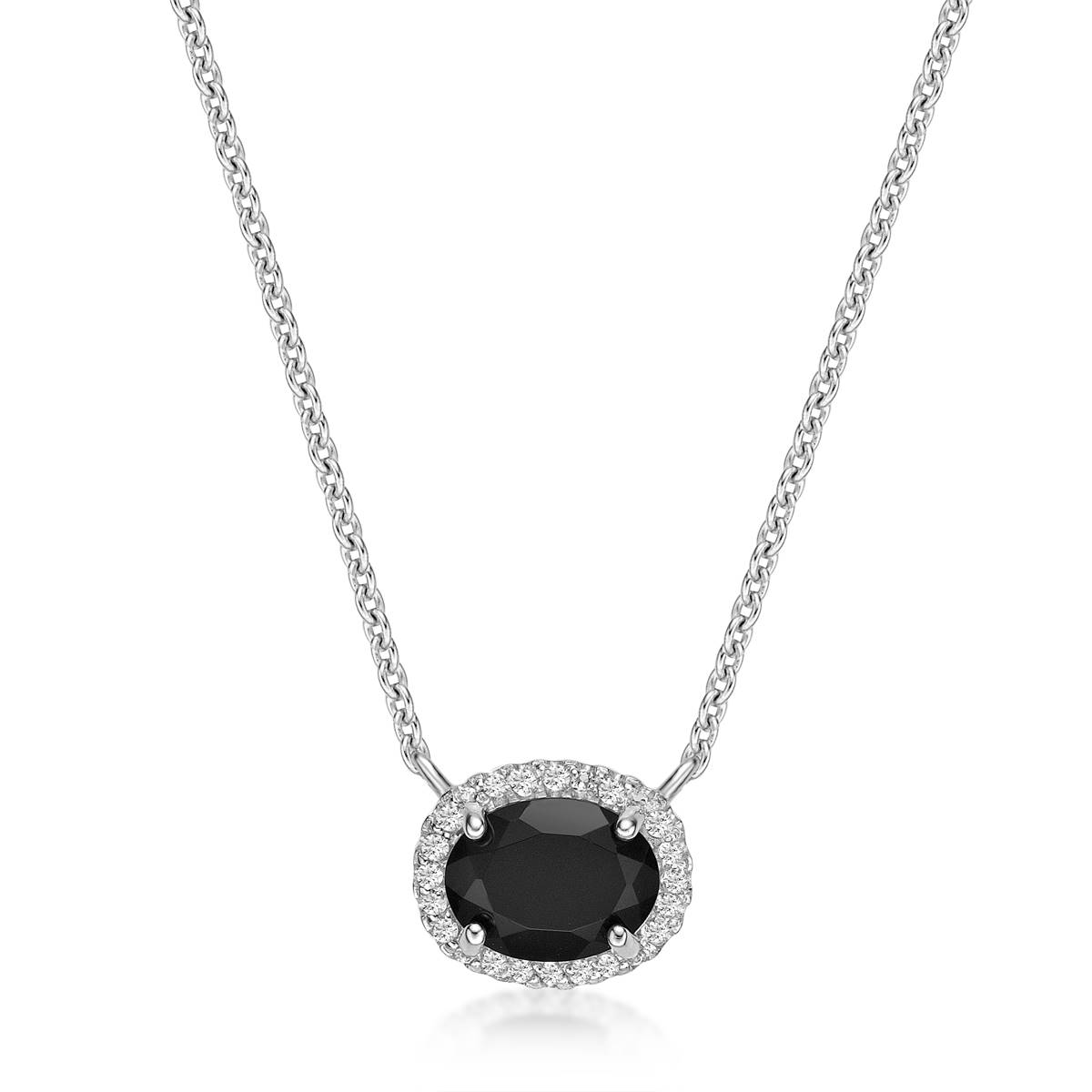 Gemminded Sterling Silver Oval Onyx & White Sapphire Pendant