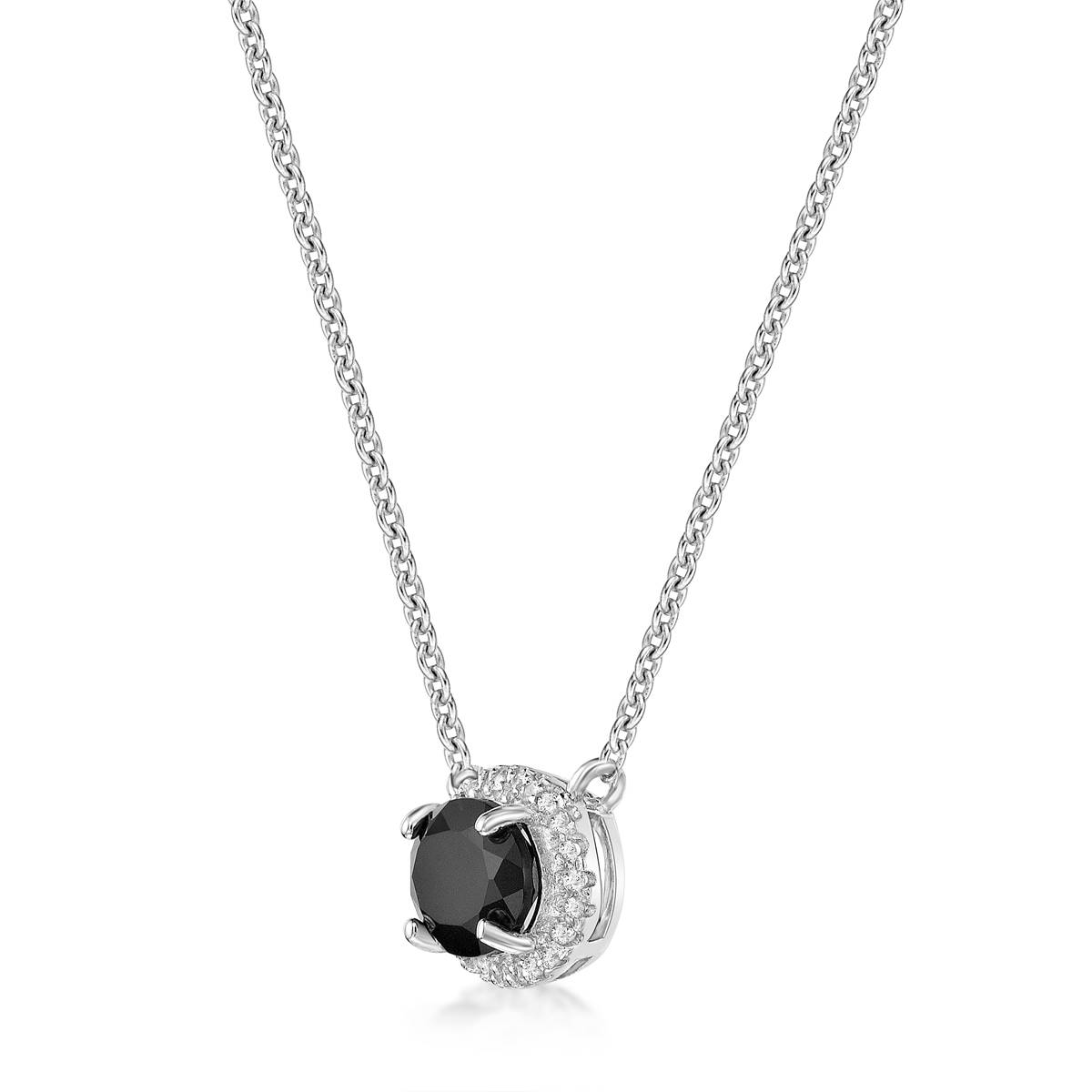 Gemminded Sterling Silver Oval Onyx & White Sapphire Pendant