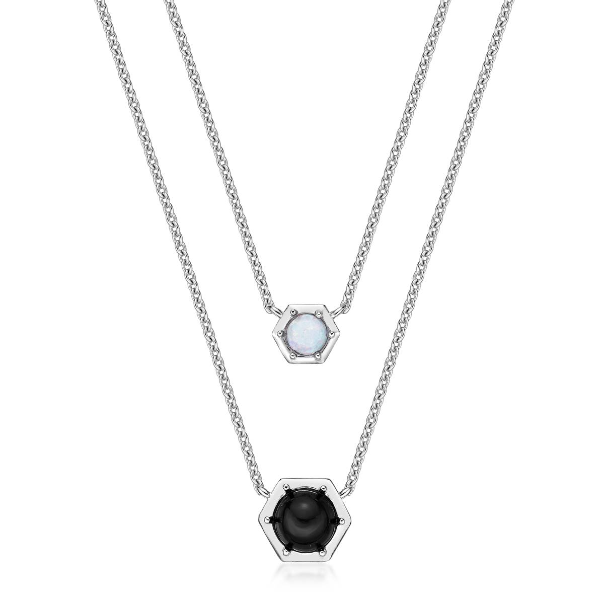 Gemminded Sterling Silver 6mm Hexagonal Onyx & Opal Necklace