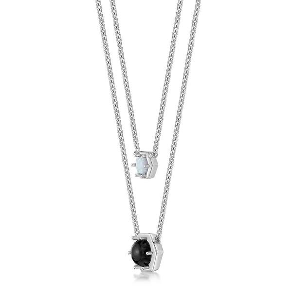 Gemminded Sterling Silver 6mm Hexagonal Onyx & Opal Necklace alternate view
