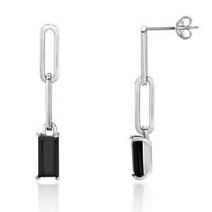 Gemminded Sterling Silver Baguette Onyx Earrings