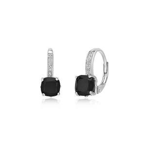 Gemminded Sterling Silver 6mm Cushion Onyx & White Topaz Earrings alternate view