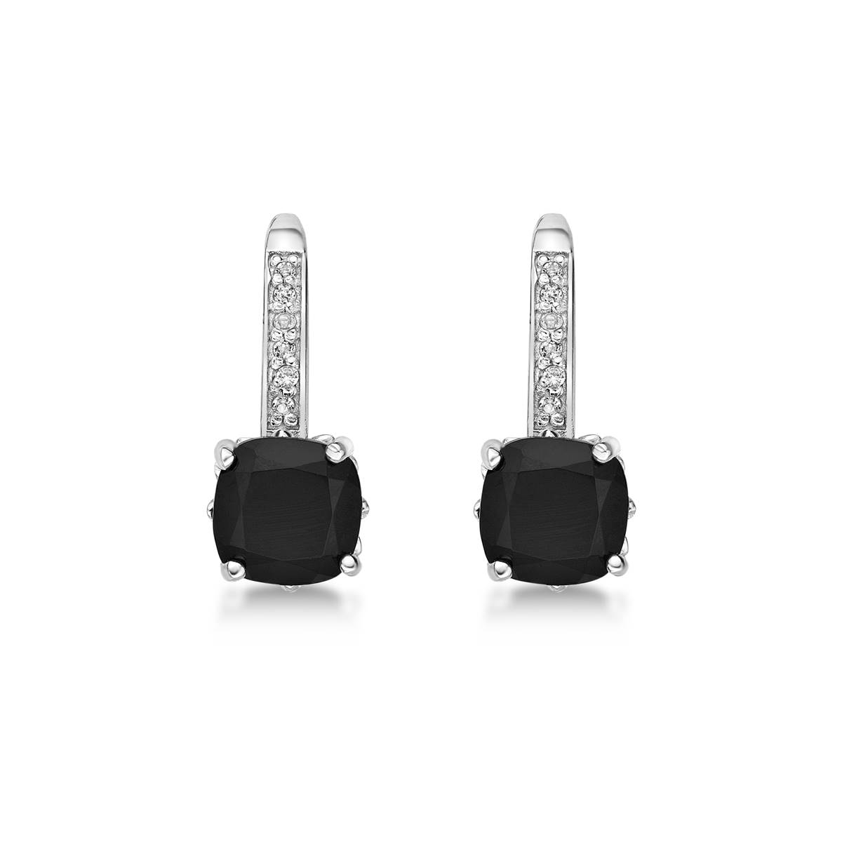 Gemminded Sterling Silver 6mm Cushion Onyx & White Topaz Earrings