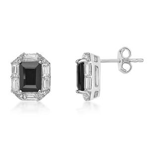 Gemminded Sterling Silver Baguette Onyx & White Sapphire Earrings