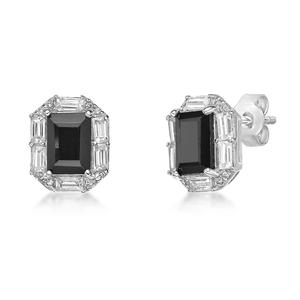 Gemminded Sterling Silver Baguette Onyx & White Sapphire Earrings alternate view
