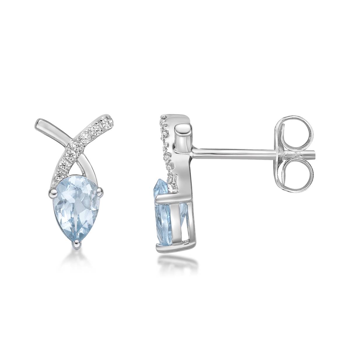 Gemminded White Gold 6x4mm Aquamarine & 0.05ctw. Diamond Earrings