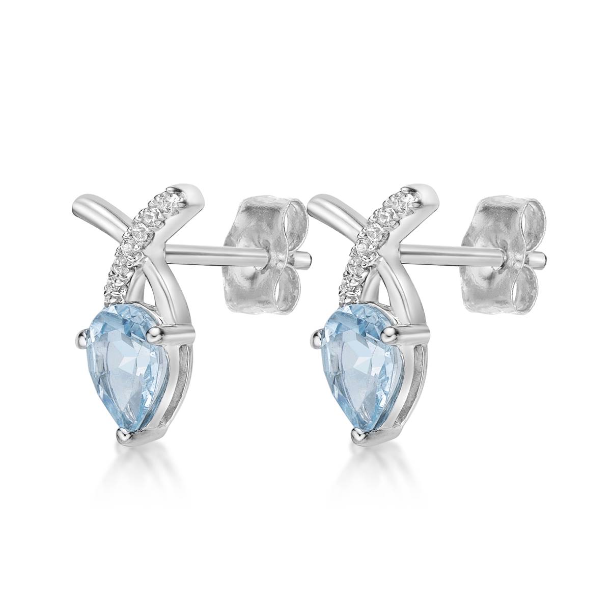 Gemminded White Gold 6x4mm Aquamarine & 0.05ctw. Diamond Earrings