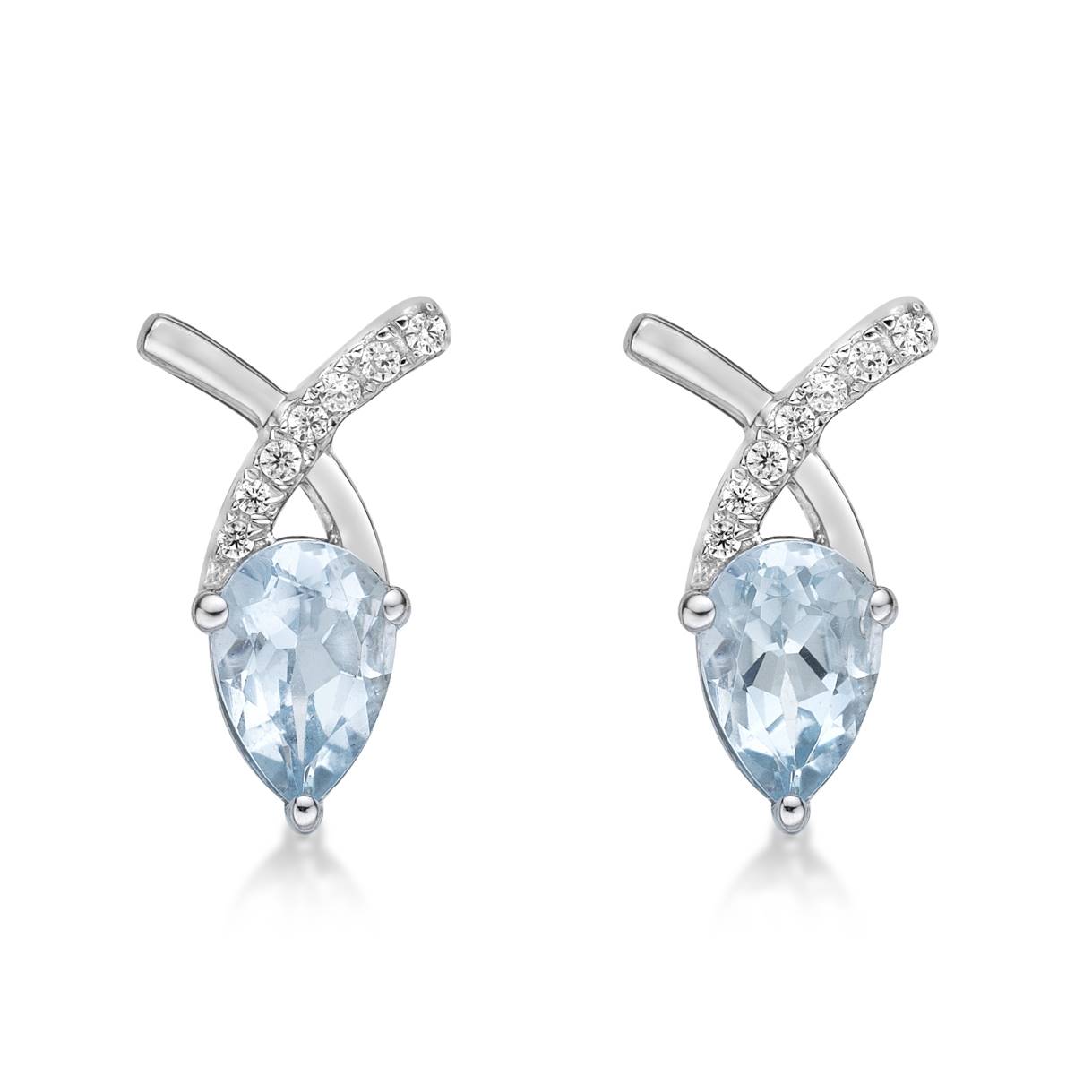 Gemminded White Gold 6x4mm Aquamarine & 0.05ctw. Diamond Earrings