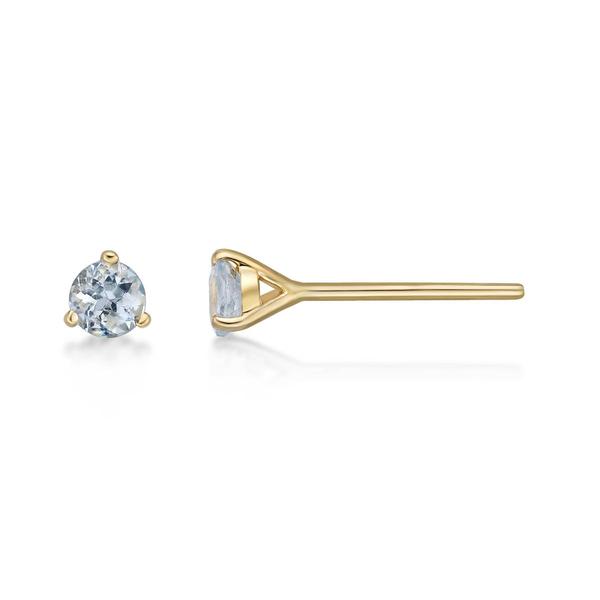 Gemminded 3mm Round Aquamarine 3 Prong Stud Earrings