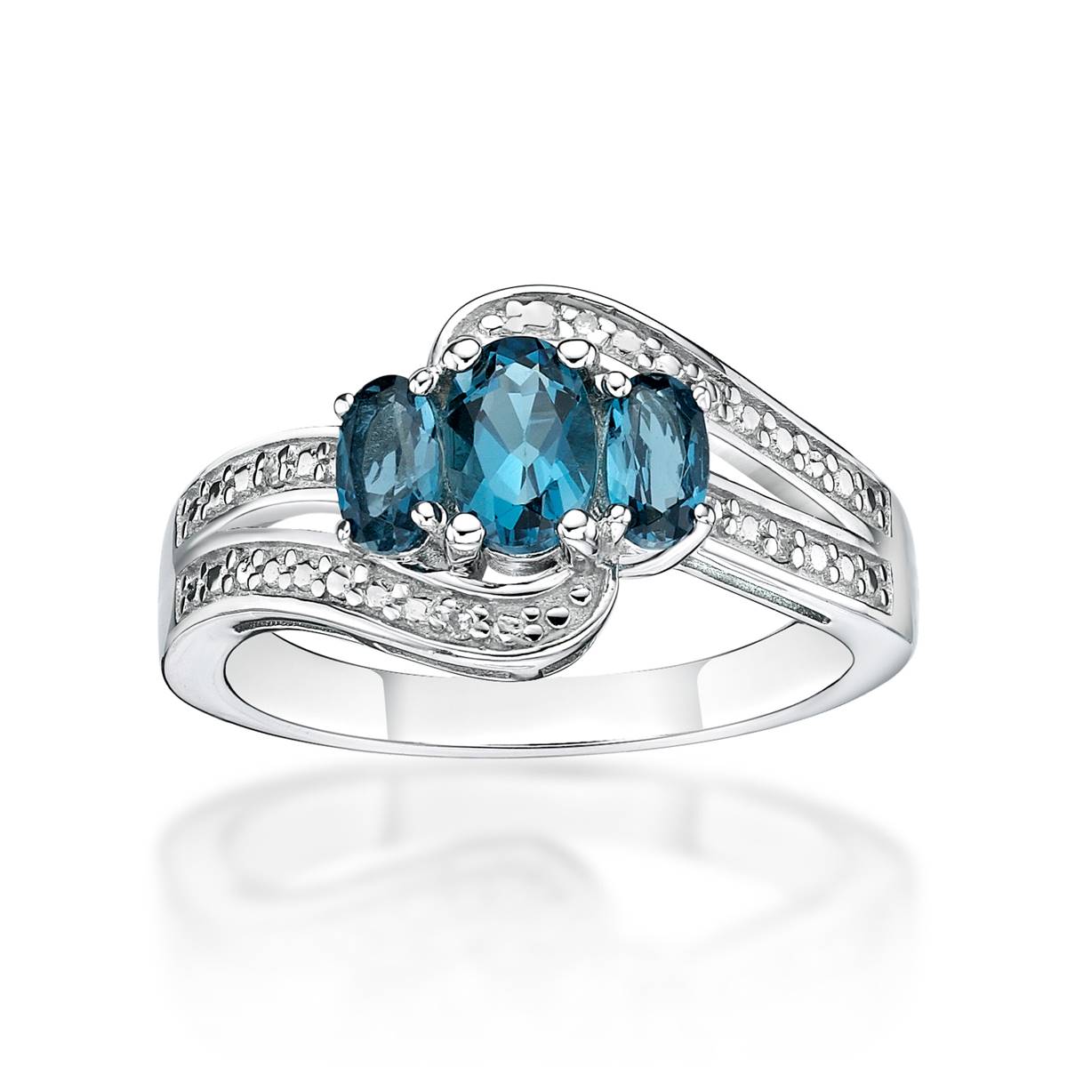 Sterling Silver 3-Stone London Blue Topaz Ring