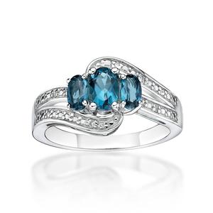 Gemminded Sterling Silver 3-Stone London Blue Topaz Ring
