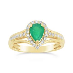 Gemminded 10kt. Gold Pear Emerald 1/5ctw. Diamond Ring
