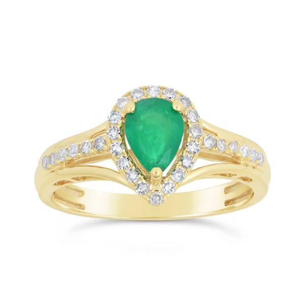 Gemminded 10kt. Gold Pear Emerald 1/5ctw. Diamond Ring