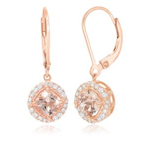 Gemmind10kt Rose Gold Cushion Morganite 1/6ctw. Diamond Earrings