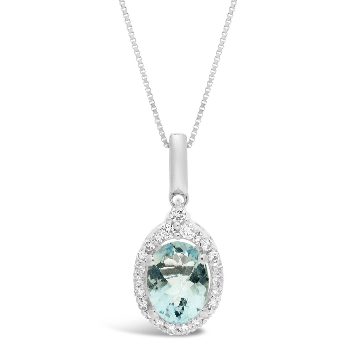 10kt. White Gold Oval Aquamarine 1/6ctw. Diamond Pendant