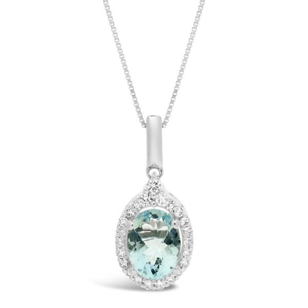 Gemminded 10kt White Gold Oval Aquamarine 1/6ctw. Diamond Pendant