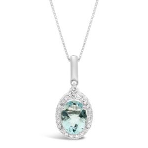 Gemminded 10kt White Gold Oval Aquamarine 1/6ctw. Diamond Pendant