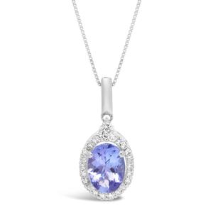 Gemminded 10kt. White Gold Oval Tanzanite 1/6ctw. Diamond Pendant