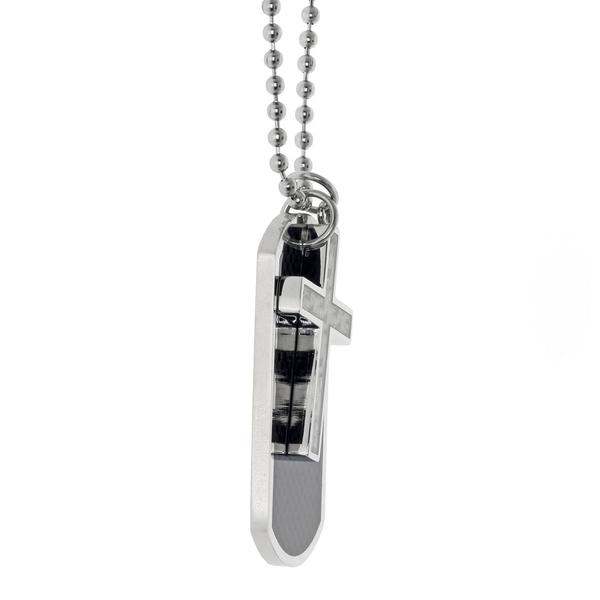Mens Lynx Stainless Steel Carbon Dog Tag & Cross Pendant alternate view