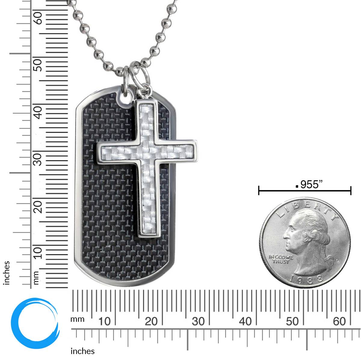 Mens Lynx Stainless Steel Carbon Dog Tag & Cross Pendant