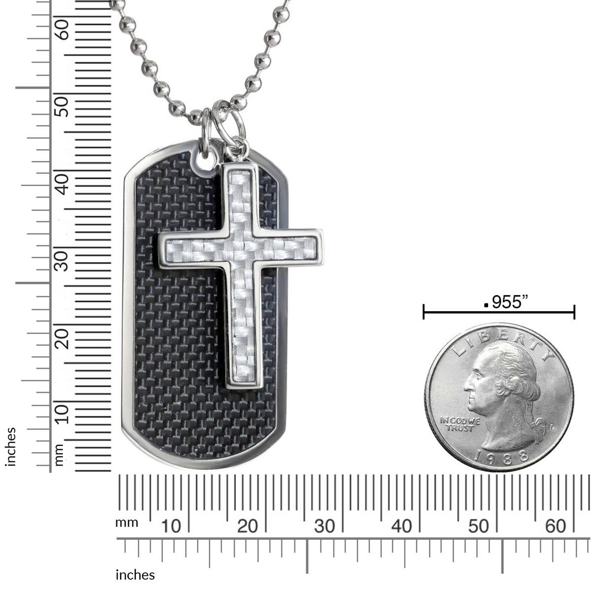 Mens Lynx Stainless Steel Carbon Dog Tag & Cross Pendant